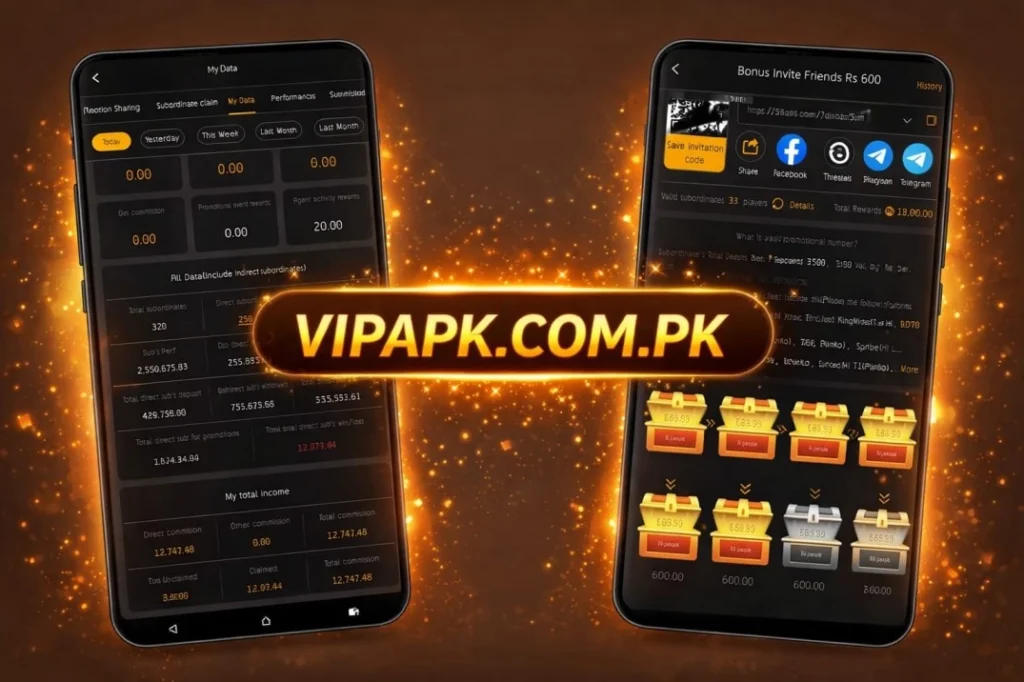 58Q game invite bonus and earnings dashboard mobile screen collage