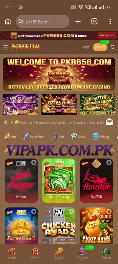 PKR656 online earning game home screen interface