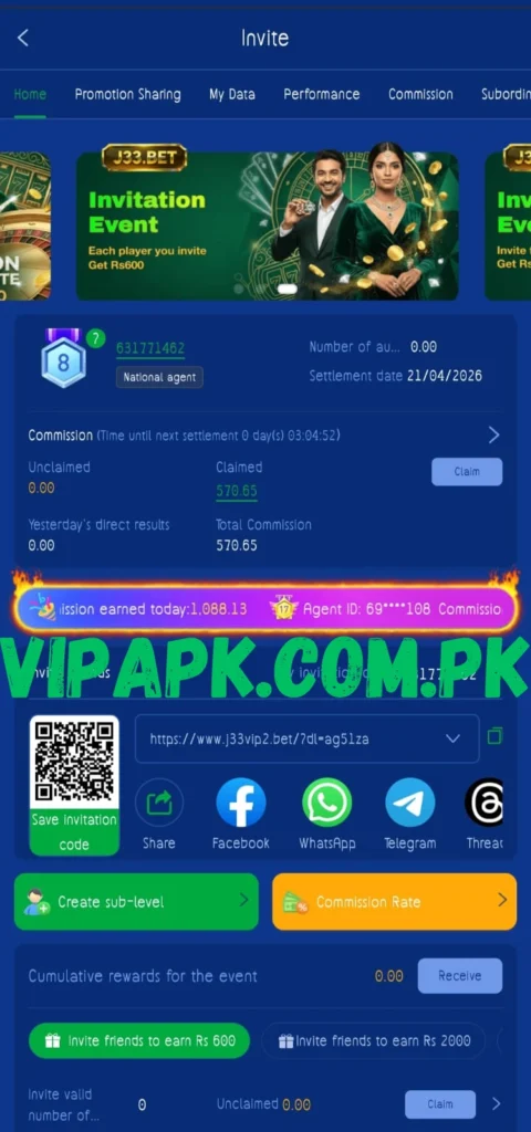 J33Bet referral income earning system