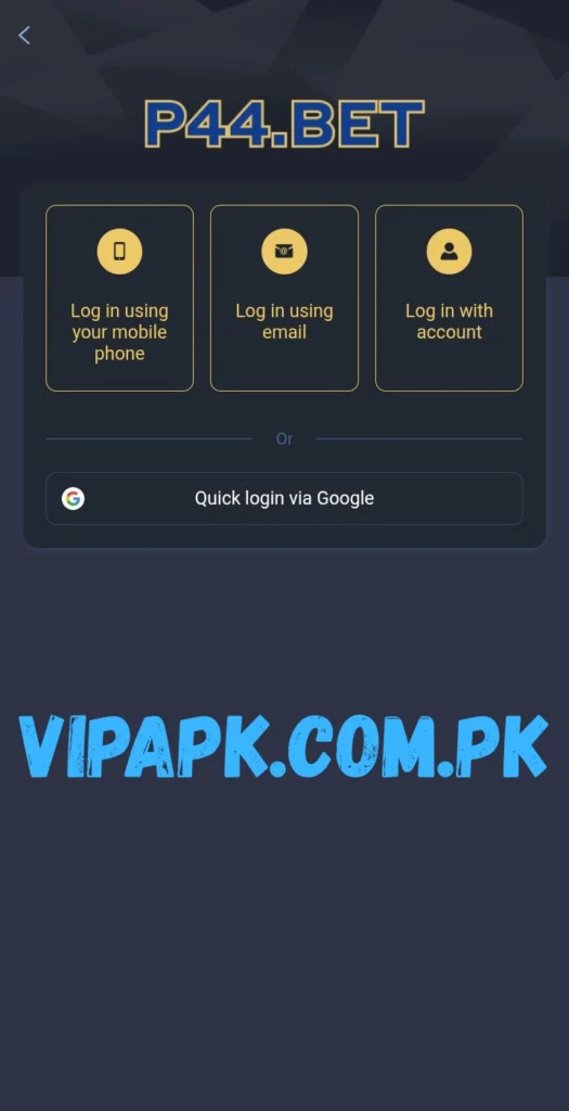 P44BET Game registration form screen