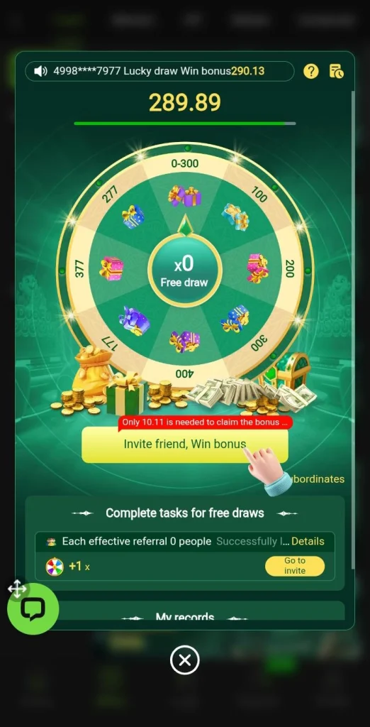 Daily spin reward wheel showing free bonus chance for users