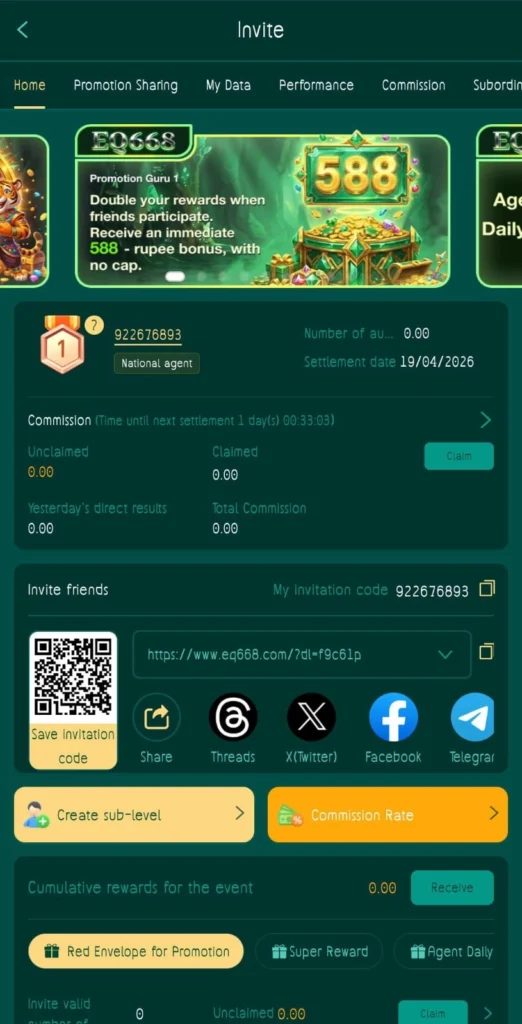 Earnings dashboard showing referral income and profit stats