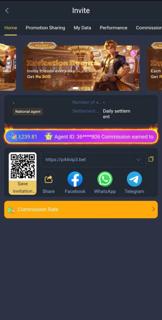 P44BET Game commission dashboard panel