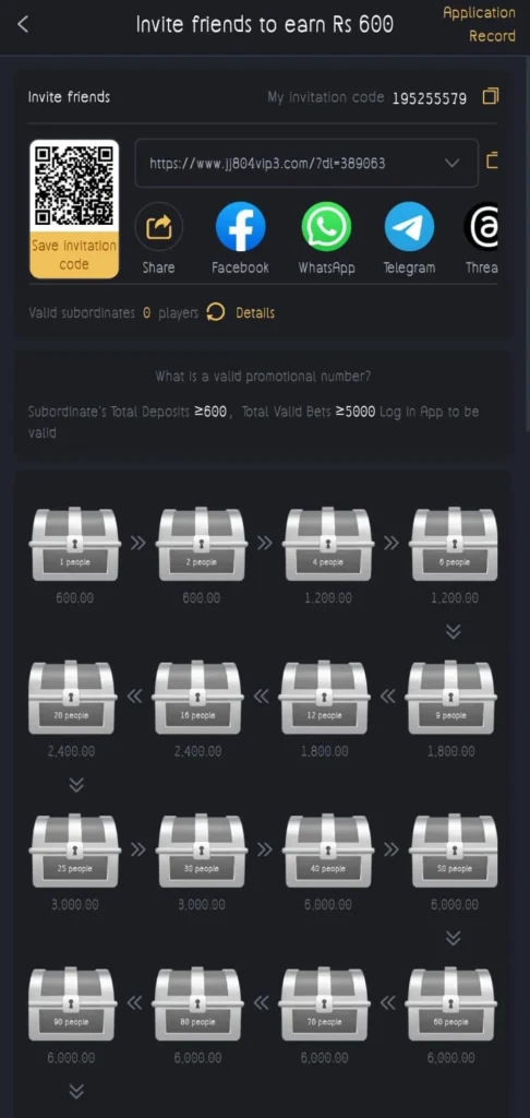 JJ804 invite bonus 600 reward for one active user