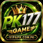 PK177 Game premium casino style logo with gold crown and green neon design