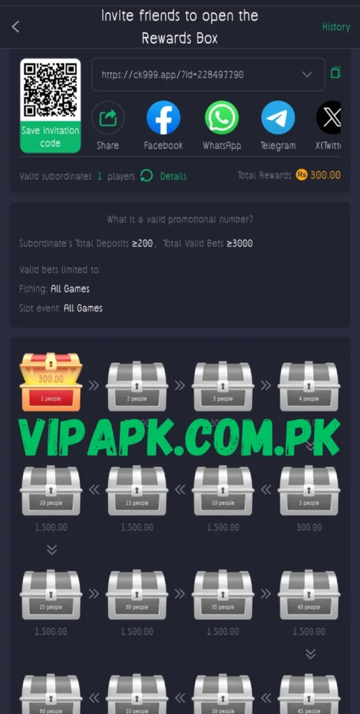 Referral rewards system with invite code and bonus levels