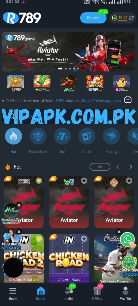 RS789 Game home screen with games and dashboard