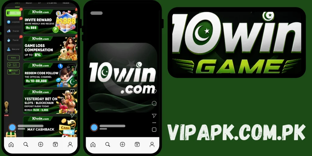10Win Game promotional banner showing mobile app interface, reward offers, and gaming dashboard design