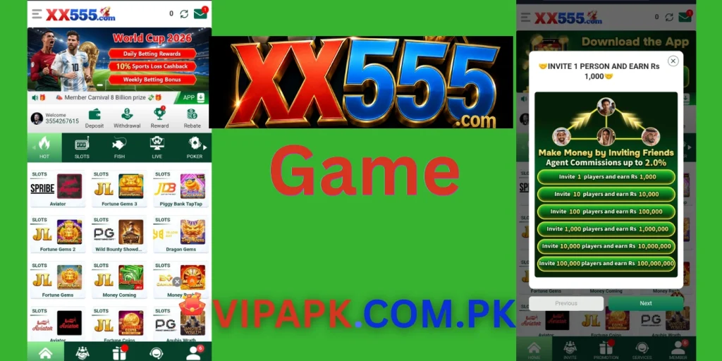 XX55 Game Home Page baner in screen