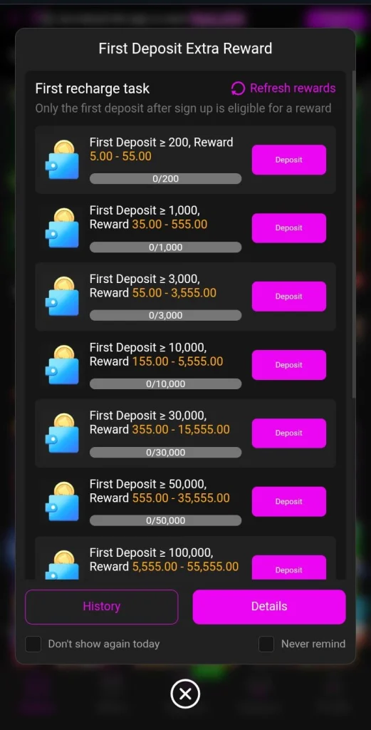 First deposit bonus offer