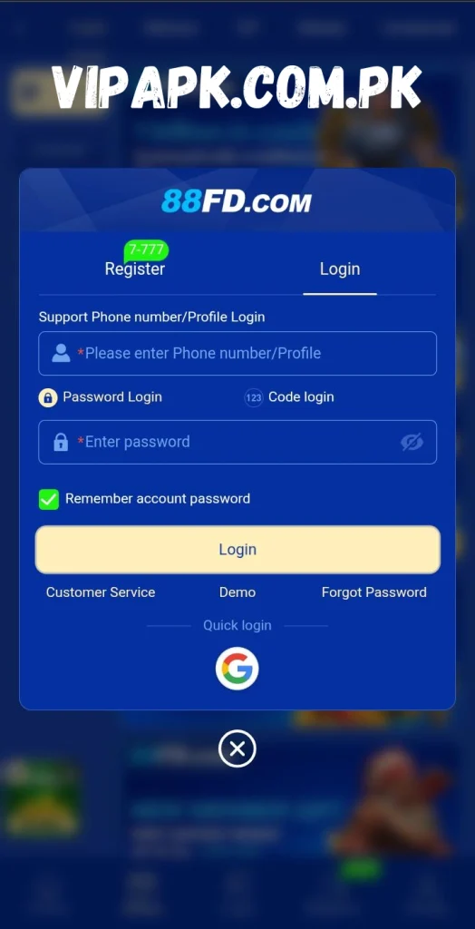 Registration page with quick signup option