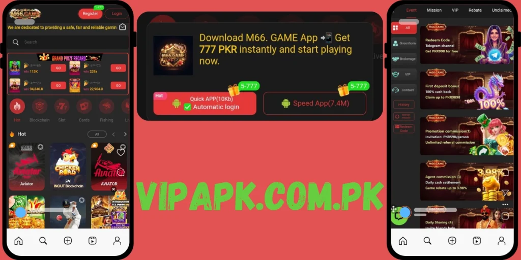 M66 Game APK interface with bonus rewards and casino games
