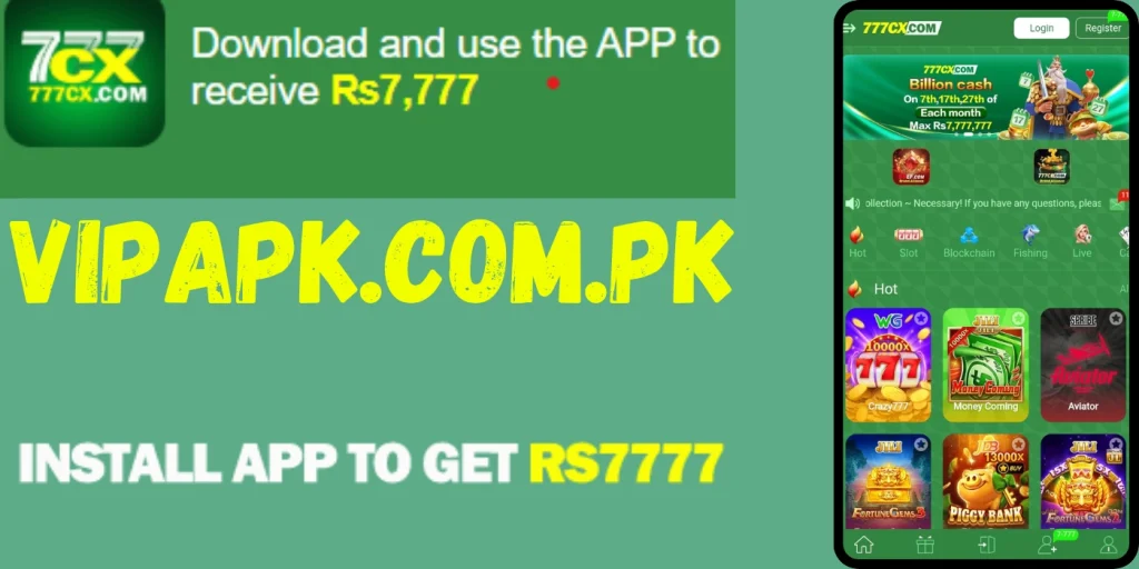 777CX Game APK download bonus banner with mobile app screenshot