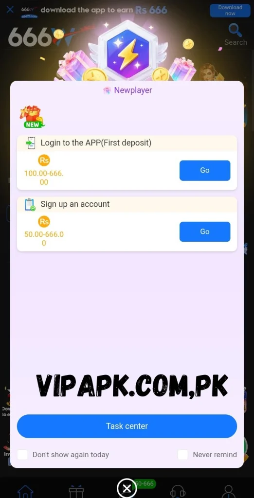 666W Platform new member welcome bonus screen