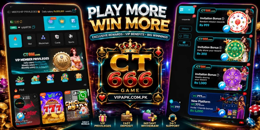 CT666 Game collage banner with rewards and VIP features