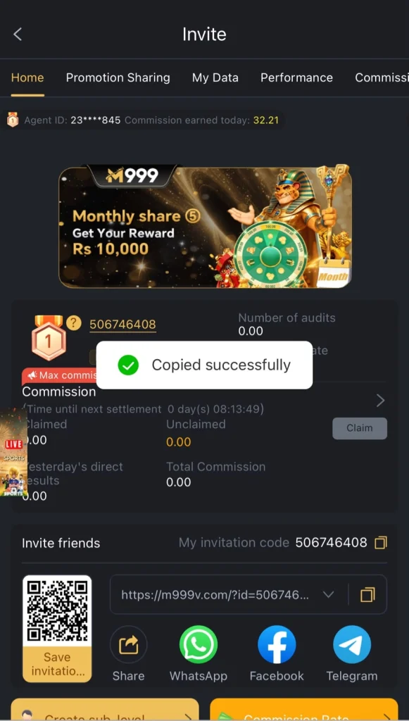 M999 commission dashboard