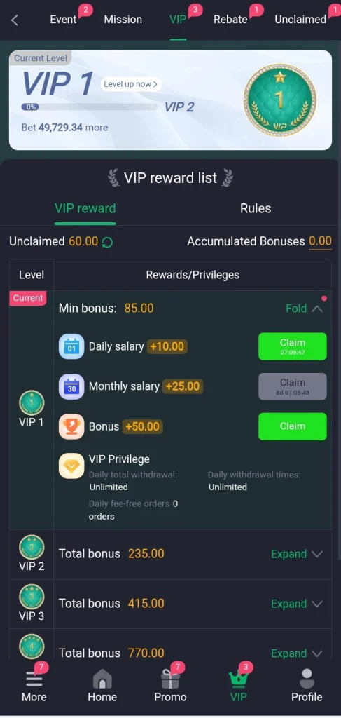 Game vip level up