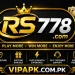 RS778 Game logo banner featuring a golden crown, premium black and gold design, gaming icons, and VIPAPK.COM.PK branding.