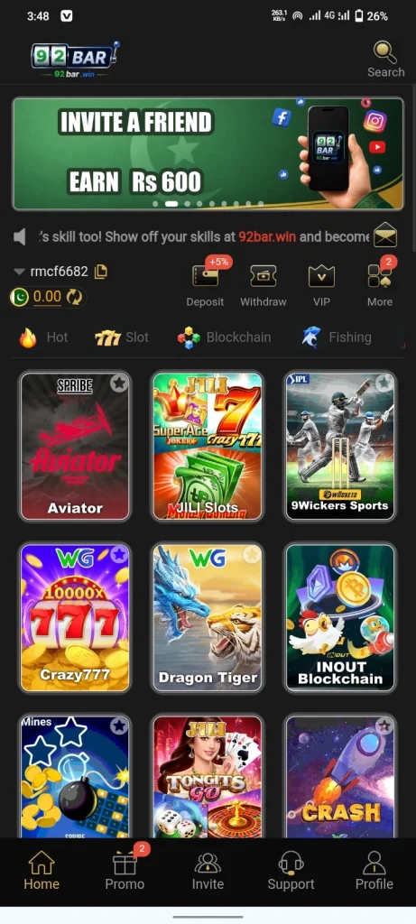 92bar game home screen