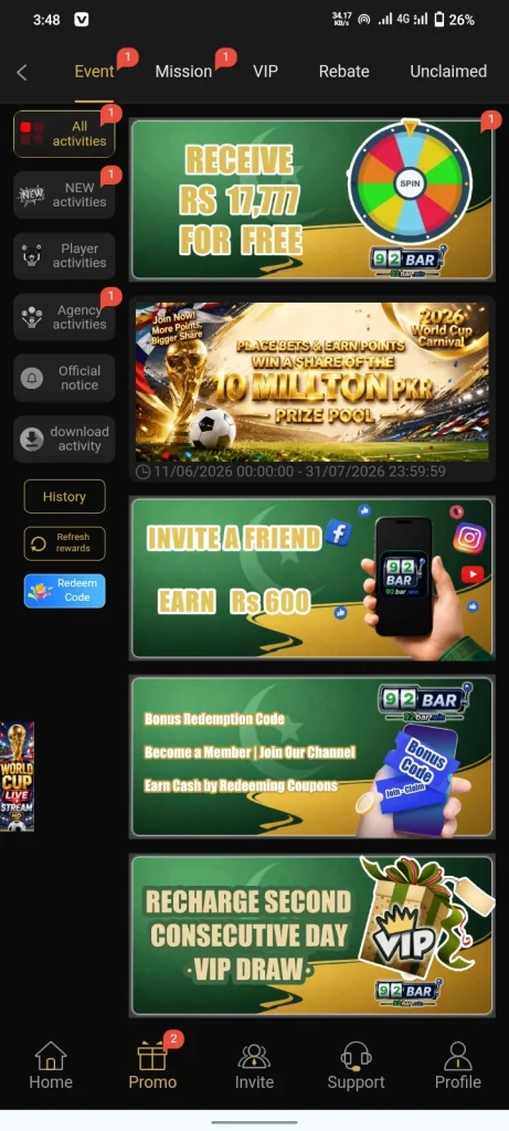 92bar Platform offer a special rewards