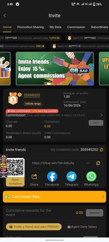 92bar cammission dashboard