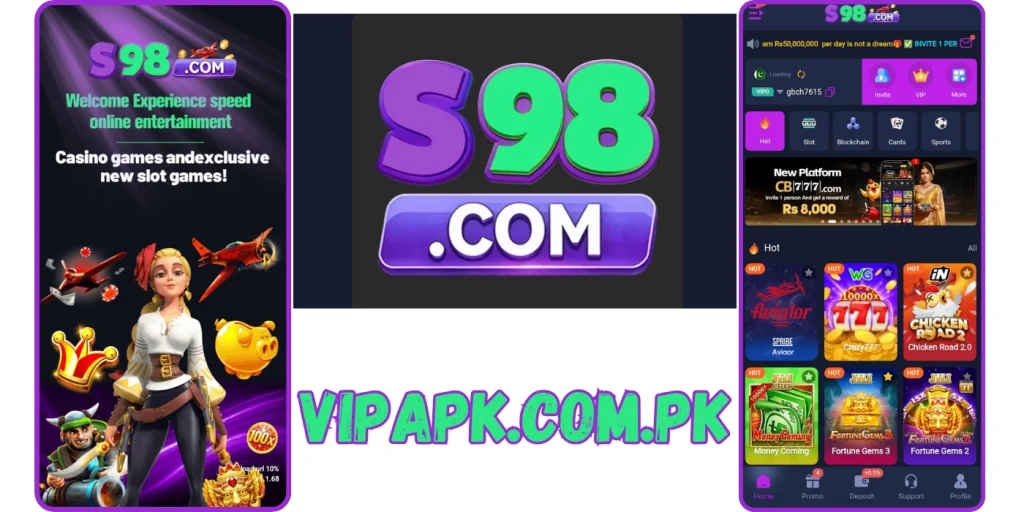 S98 Game Free Bonuses and rewards game banner on screen