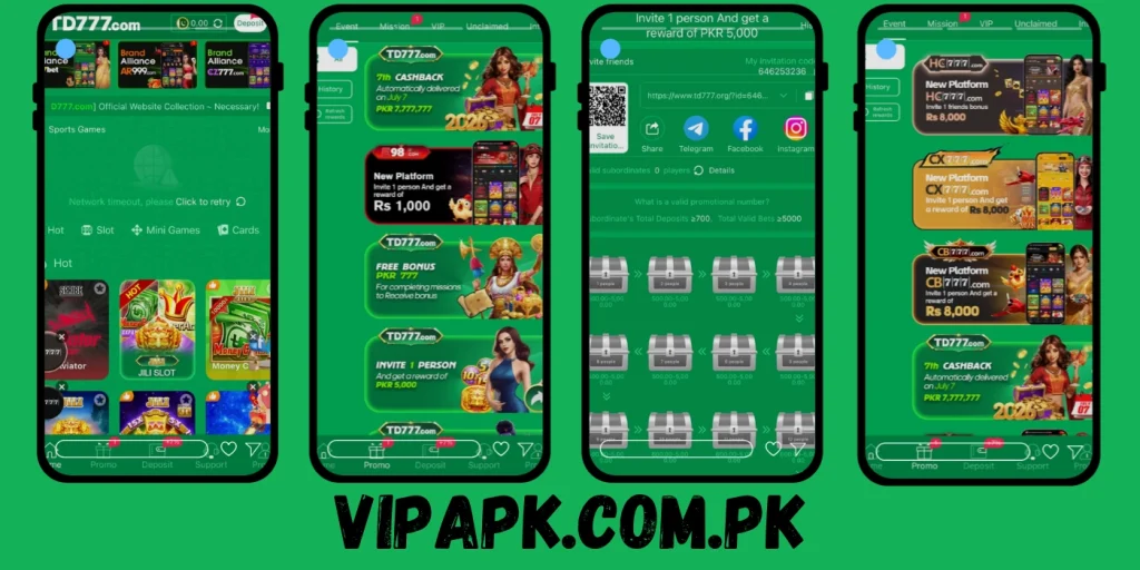 TD777 Game app interface screenshots for Android