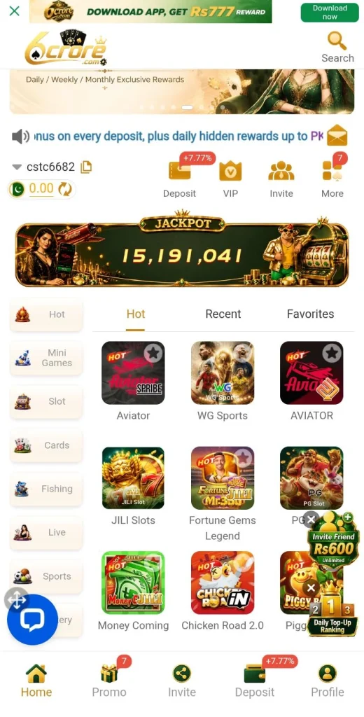 6Crore game home screen