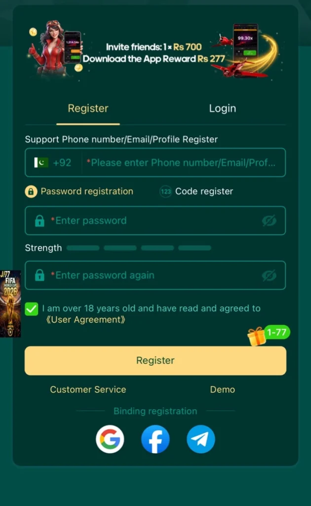 Game Registration Process on screen image