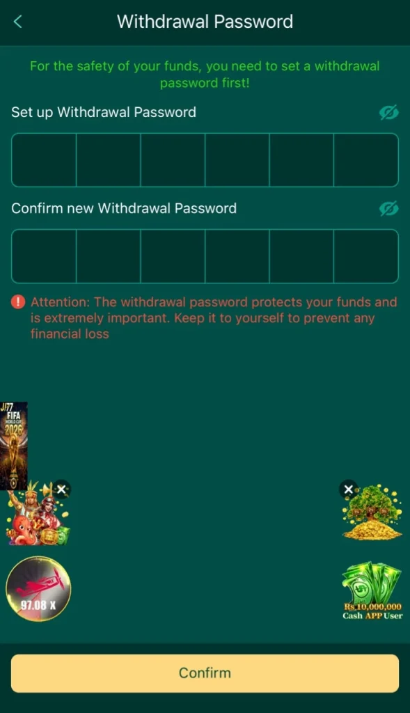 set withdraw password and add account easypaisa or janzzcash withdraw your fund