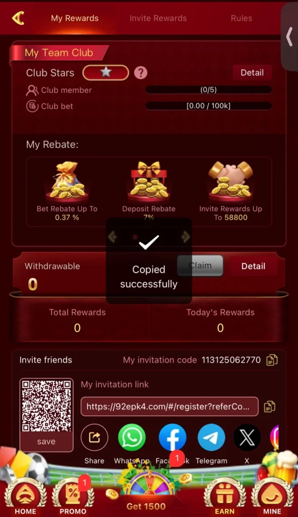 game earning
dashboard screen